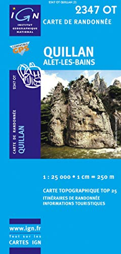 Carte IGN 1/25000, n° 2347 OT, Quillan, Ales-Les-Bains